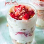 Raise your hand if you love no bake desserts? These No-Bake Strawberry Cheesecake Parfaits are an easy dessert recipe the whole family will love. #strawberryrecipe #strawberries #nobakedessert