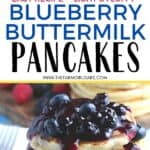 Start your morning off with a delicious batch of Blueberry Buttermilk Pancakes from scratch. This light and fluffy blueberry pancake recipe is perfect for blueberry season or all year round. Top this easy blueberry pancake recipe with homemade blueberry sauce for some extra blueberry flavor. Your family will love this easy buttermilk pancake recipe from scratch.