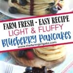 Start your morning off with a delicious batch of Blueberry Buttermilk Pancakes from scratch. This light and fluffy blueberry pancake recipe is perfect for blueberry season or all year round. Top this easy blueberry pancake recipe with homemade blueberry sauce for some extra blueberry flavor. Your family will love this easy buttermilk pancake recipe from scratch.