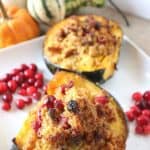 Roasted Acorn Squash with Cornbread Sausage Stuffing is a perfect recipe for Thanksgiving and fall. Fresh cranberries, cornbread and sausage round out this stuffed acorn squash recipe.
