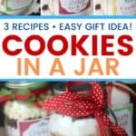Cookies in a Jar make the perfect gift. Click here for three easy recipes that you can give any time of the year. This is an easy Mason Jar Gift idea. This homemade food gift is perfect to make for the holiday season. Cookies in a Jar make a great Christmas gift idea. Grab some jars and make some of these mason jar gifts to give to family, friends and teachers. Everyone will love receiving this easy homemade Christmas craft.