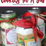 Cookies in a Jar make the perfect gift. Click here for three easy recipes that you can give any time of the year. This is an easy Mason Jar Gift idea. This homemade food gift is perfect to make for the holiday season. Cookies in a Jar make a great Christmas gift idea. Grab some jars and make some of these mason jar gifts to give to family, friends and teachers. Everyone will love receiving this easy homemade Christmas craft.