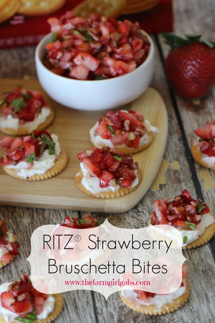 RITZ® Strawberry Bruschetta Bites are an easy and perfect snack to make for family and friends. This recipe with be a hit! #Ad #PutItOnARitz