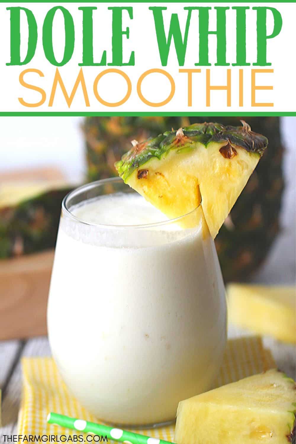 This Dole Whip Smoothie recipe is inspired by my favorite Walt Disney World Treat. This easy smoothie recipe is full of pineapple flavor and is perfect for breakfast, lunch or a snack. This Dole Whip recipe is the next best thing to visiting Disney World. #dolewhiprecipe #disneyfood #disneysnack #disneyrecipe #breakfastsmoothie #dolewhip