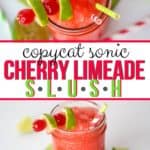 This Cherry Limeade Slush is a copycat recipe of your favorite Sonic Drive-In Drink. This drink recipe has the perfect balance of cherry and lime flavor. It is a perfect way to cool down and relax on a hot summer's day. #cherrylimeade #copycatrecipe #summerdrink