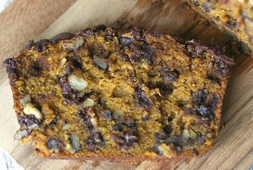 This easy Chocolate Chip Pumpkin Nut Bread recipe is perfect for fall. This quick pumpkin bread is moist, delicious and loaded with chocolate chips and nuts. You family will love how delicious this easy pumpkin quick bread recipe is.