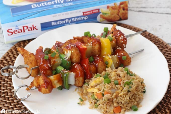 Sweet And Sour Shrimp Skewers With Vegetable Fried Rice is a quick and easy meal option. It's perfect for a weeknight dinner. Ad #ShrimpItUp