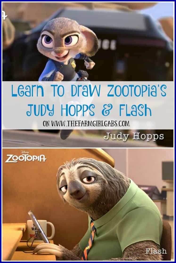 Learn To Draw Judy Hopps And Flash From Zootopia - The Farm Girl Gabs®