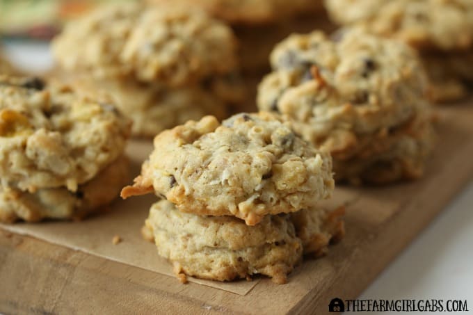 Coconut Oatmeal Crunch Cookies have plenty of coconut, oatmeal, chocolate chips, and lots of Honey Buncher of Oats crunch. AD #CerealAnytime