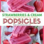 Keep cool this summer with these healthy Strawberries and Cream Popsicles. Kids young and old will love this healthy summer snack recipe. These strawberry frozen treats won't last long. #popsicles #healthypopsicles #strawberrypopsicles #popsiclerecipe