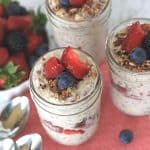Oatmeal in a jar? Sign me up! Wake up in the morning to a delicious and healthy Berry Overnight Oatmeal. This overnight oats recipe is satisfying, delicious and filled with fresh berries. Try this easy mason jar recipe for breakfast.