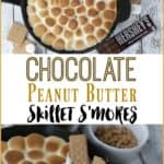 Chocolate Peanut Butter Skillet S'mores are an updated twist of the campfire classic s'mores recipe. This recipe has the perfect amount of chocolate and peanut butter.