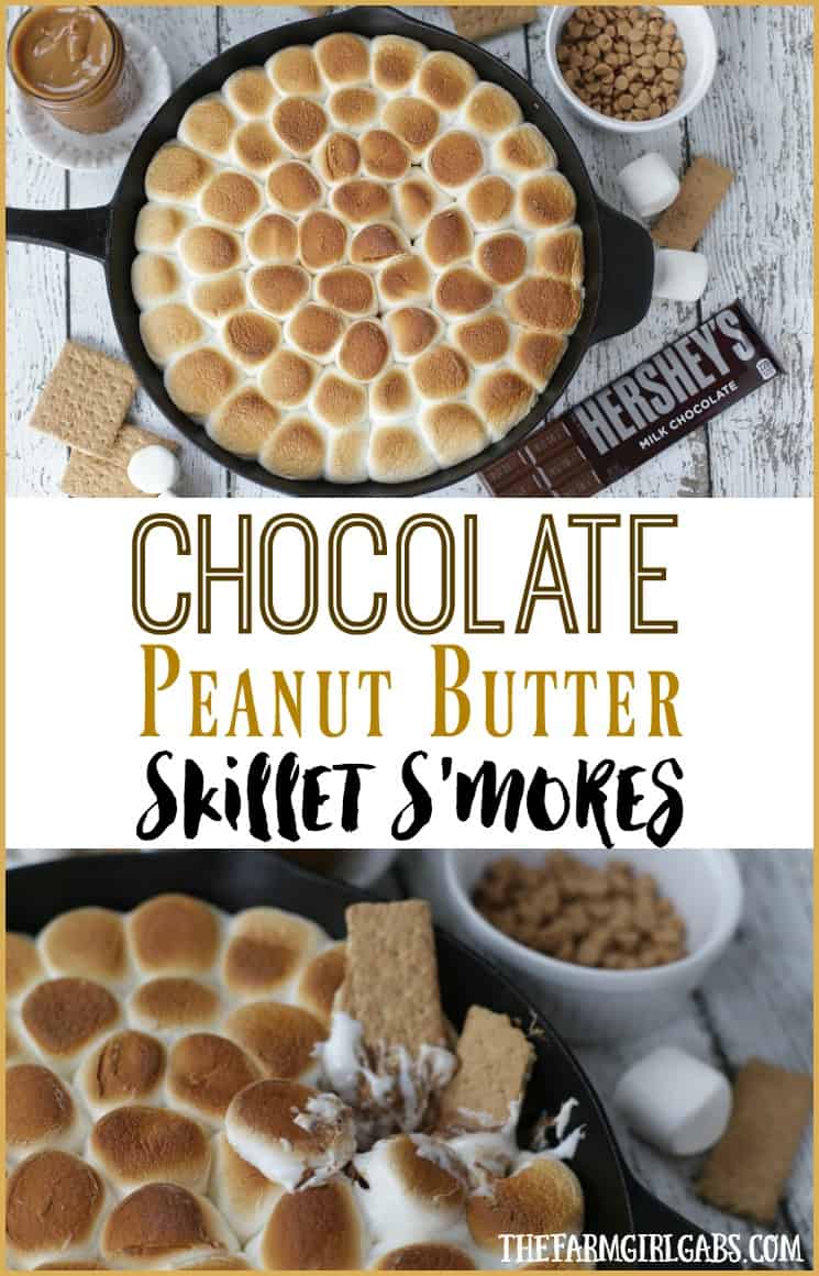 Chocolate Peanut Butter Skillet S'mores are an updated twist of the campfire classic s'mores recipe. This recipe has the perfect amount of chocolate and peanut butter.