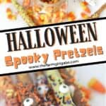 It's all treats and no tricks this Halloween. Scare up some spooky fun at Halloween with these Eye Of Newt Halloween Pretzels. This easy chocolate covered pretzel recipe is fun to decorate for Halloween. These Halloween treats are perfect to share for classroom party idea or enjoy with family and friends. No fancy ingredients are needed for this easy Halloween snack.
