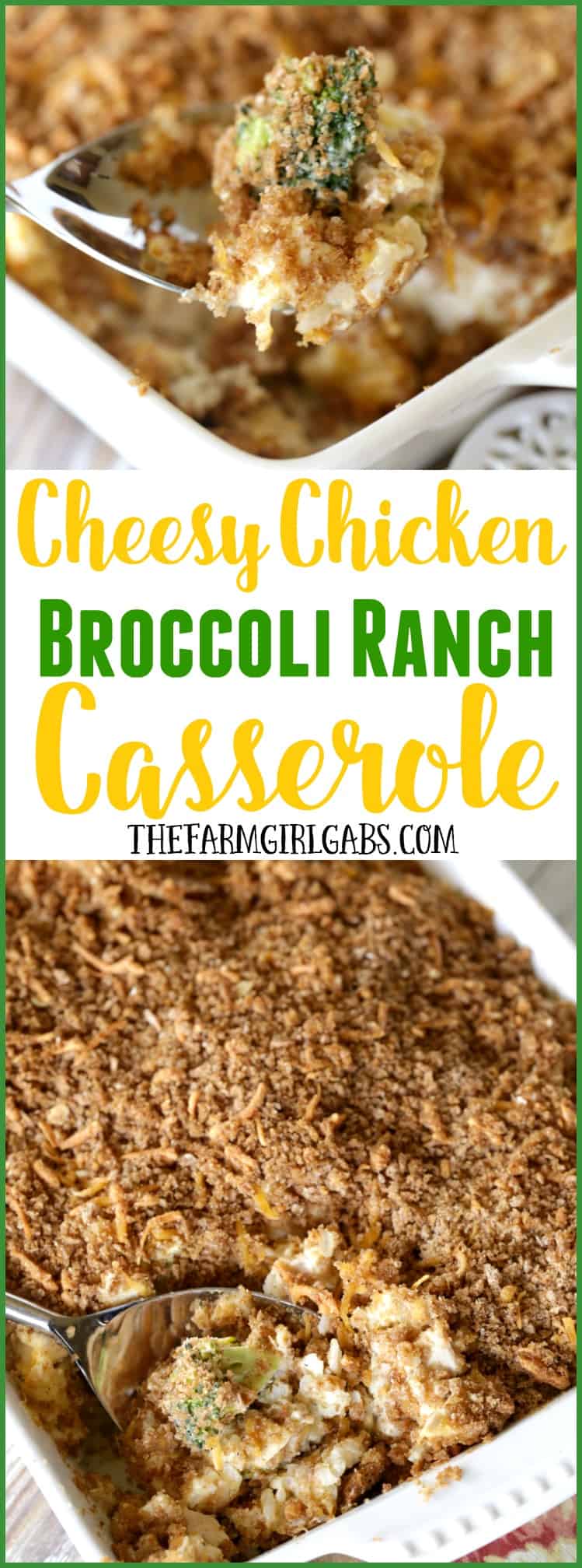 Cheesy Chicken Broccoli Ranch Casserole is a comforting meal that will warm your up on a cold day. It’s perfect to make for a quick weeknight dinner.