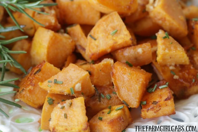 Rosemary Parmesan Sweet Potatoes are tossed in fresh rosemary and parmesan then roasted to perfection!