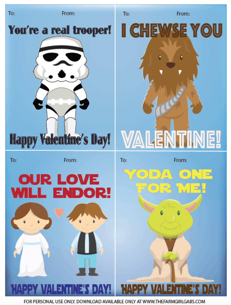 Printable Star Wars Classroom Valentine Cards The Farm Girl Gabs 