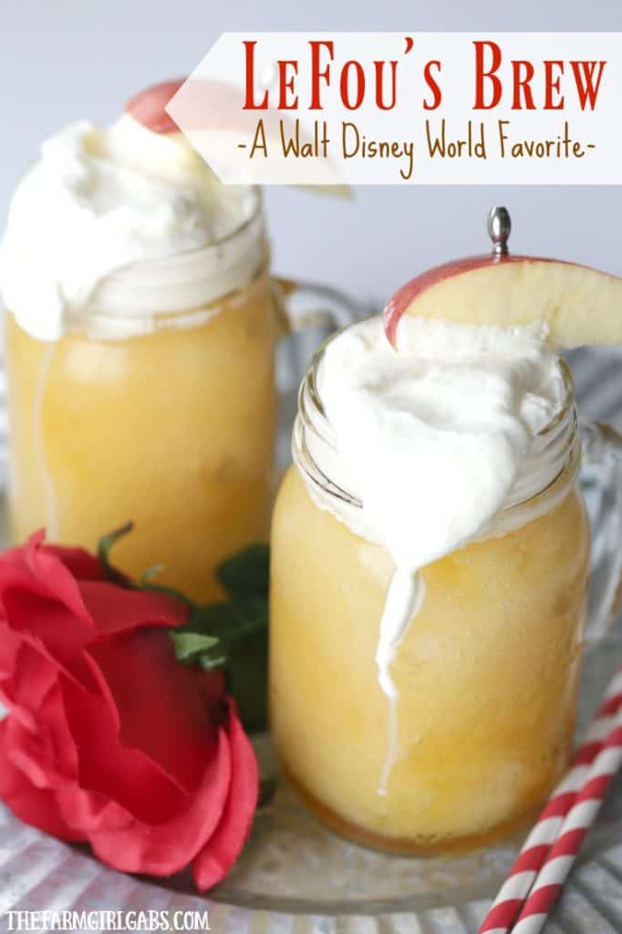 LeFou’s Brew is a slushy apple drink popular at Walt Disney World! Make your own version at home with this easy recipe. #WaltDisneyWorld #BeautyAndTheBeast #DisneyRecipe #DrinkRecipe #Belle #DisneyPrincess