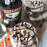 Celebrate St. Patrick's day with a delicious no bake Baileys Brownie Cheesecake In A Jar. You can't go wrong with Baileys Irish Cream and brownie dessert!