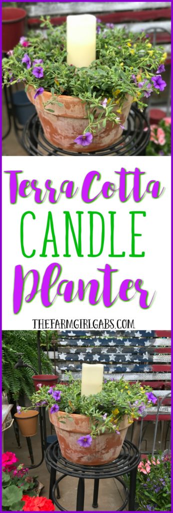 Beautify your backyard decor with this pretty Terra Cotta Candle Planter. This simple DIY candle planter will add some pretty ambiance to your patio.