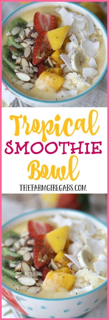 This Tropical Smoothie Bowl is a blend of mango, tropical fruit and coconut milk - it's cool, refreshing and packed with flavor and nutrients. #Ad #FlavorAdventure