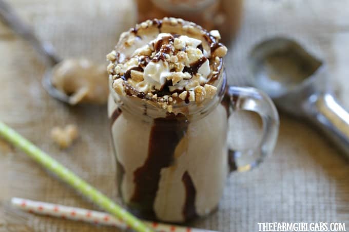 Ready for a cool and refreshing drink to celebrate summer? Try this delicious Peanut Butter Mocha Caramel Frappe! Milkshake