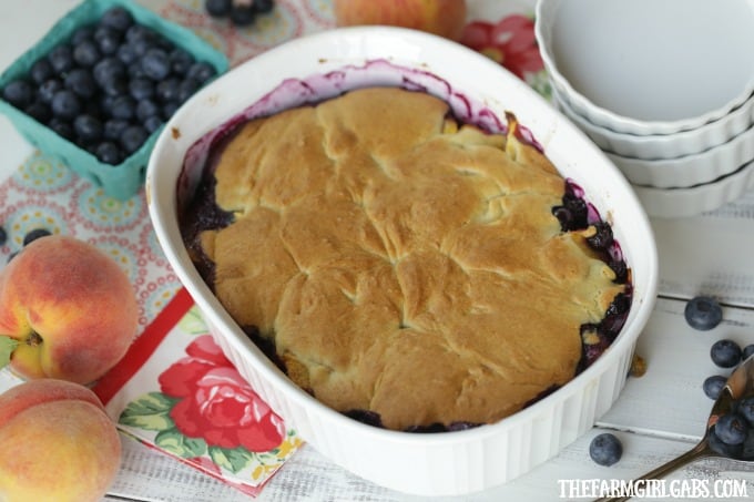 Blueberries and peaches collide to make this delicious classic Blueberry Peach Cobbler. This cobbler recipe is a perfect way to enjoy their summer bounty!
