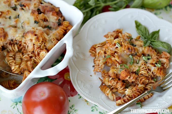 Grilled Chicken Parmesan Pasta Bake