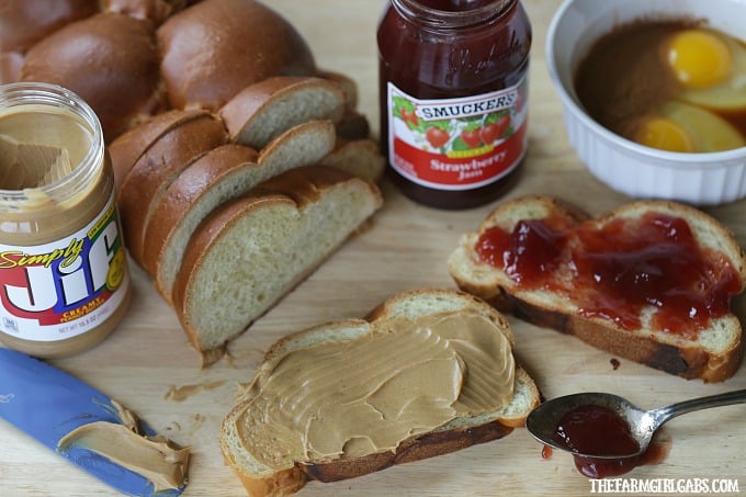 These Stuffed Peanut Butter And Jelly French Toast Sandwiches are a fun twist on the classic lunchbox favorite!
