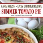 Tomato lovers rejoice! This easy Summer Tomato Pie recipe (or tomato quiche) is perfect for brunch, lunch or dinner. It's a great way to use all those ripe tomatoes from your garden or local farmers' market. This easy quiche recipe won't last long. Your family will love this easy summer recipe idea