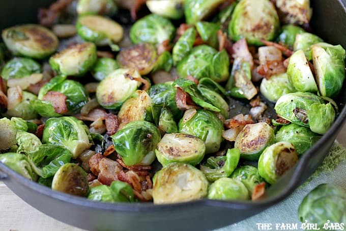 Pan-Seared Brussels Sprouts With Bacon - The Farm Girl Gabs®