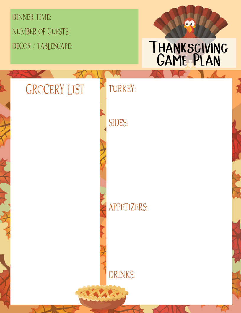 Favorite Thanksgiving Dishes Free Printable Meal Planner