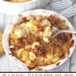 Bacon Cauliflower Macaroni and Cheese is the ultimate comfort food. Creamy macaroni and cheese are mixed with flavorful bacon and farm fresh cauliflower.