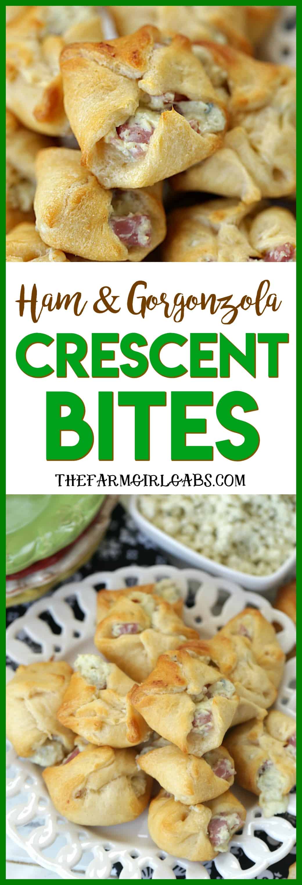 Soft and buttery crescent rolls are filled with Ham And Gorgonzola to create a delicious appetizer. These Ham And Gorgonzola Bites are perfect for any party! #Appetizers #PartyRecipes #Sandwiches #Football