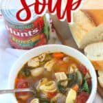 This classic Tuscan Chicken Soup will warm you up on a cold winter's day! This easy soup recipe is filled with hearty vegetables, chicken and tortellini. This Italian-style chicken soup is easy to prepare and is filled with spinach too. It can be easily prepared in a slow cooker, making it a delicious slow cooker chicken soup or an easy Instant Pot Soup recipe.