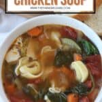 This classic Tuscan Chicken Soup will warm you up on a cold winter's day! This easy soup recipe is filled with hearty vegetables, chicken and tortellini. This Italian-style chicken soup is easy to prepare and is filled with spinach too. It can be easily prepared in a slow cooker, making it a delicious slow cooker chicken soup or an easy Instant Pot Soup recipe.