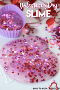 You and your kids will LOVE making this easy DIY Valentine's Day Slime project. This fun craft makes a great party favor too! #Slime #ValentinesDay #Crafts #DIY #Kids #KidsCrafts #PartyIdeas