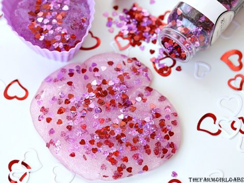 Valentine Slime Containers with Glitter Hearts