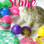 Hippity Hoppity, the kids will go crazy for these fun Easter Egg Glitter Slime Party Favors! Make a batch of this slime for your Easter Celebration. #Slime #Easter #Kids #SlimeRecipe #Crafts #PartyIdea