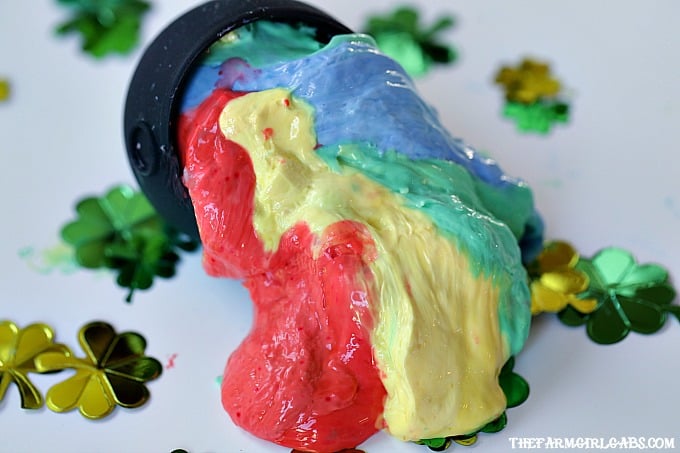 Make a batch of this fun Pot Of Gold Rainbow Slime to celebrate St. Patrick's Day. Your kids will love making this fun slime craft!