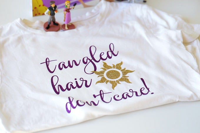 Have the Best Day Ever by creating your own DIY Rapunzel Tangled Hair Don't Care Shirt to wear. This easy tutorial is the perfect way to show your Disney Side! #Rapunzel #DisneySide #DisneyCraft #WaltDisneyWorld #DisneyShirt