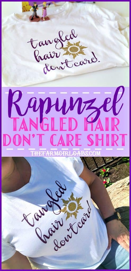 Have the Best Day Ever by creating your own DIY Rapunzel Tangled Hair Don't Care Shirt to wear. This easy tutorial is the perfect way to show your Disney Side! #Rapunzel #DisneySide #DisneyCraft #WaltDisneyWorld #DisneyShirt