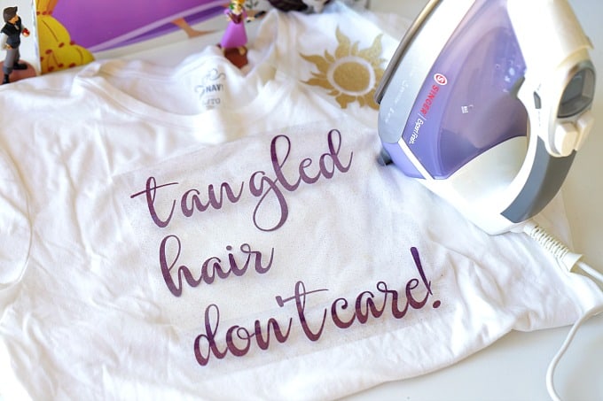Have the Best Day Ever by creating your own DIY Rapunzel Tangled Hair Don't Care Shirt to wear. This easy tutorial is the perfect way to show your Disney Side! #Rapunzel #DisneySide #DisneyCraft #WaltDisneyWorld #DisneyShirt