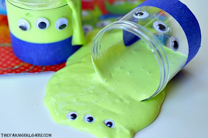 Ooooooh......Slime! This Glow In The Dark Toy Story Alien Slime will be a hit with the kids and Andy's toys. #slime #slimerecipe #WaltDisneyWorld #DisneyTips #toystoryland #ToyStory