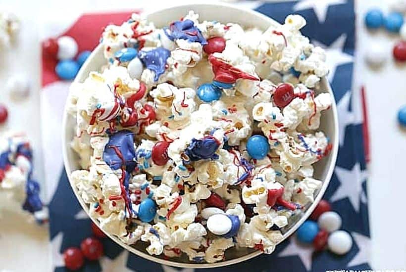 White Chocolate Popcorn {Packed with M&Ms}