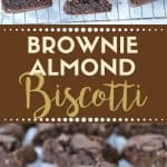 Brownie Almond Biscotti are a sweet and chocolaty twist on the classic Italian cookie. Make a batch to dunk in your coffee. #biscotti #cookies #brownies #biscottirecipe #brownierecipe #ChristmasCookie
