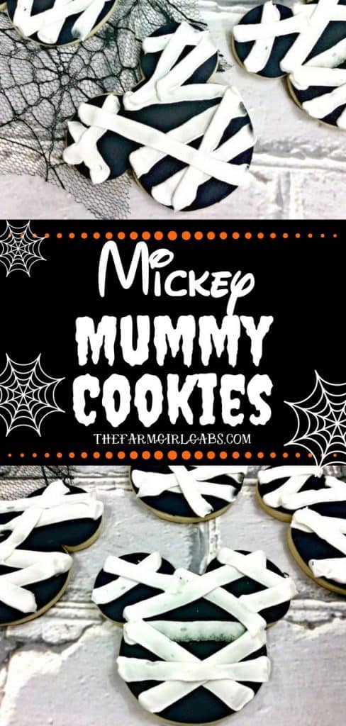These hauntingly adorable Mickey Mummy Cookies are the perfect Disney Halloween Treat. Make a batch for family and friends to share this Halloween. #Halloween #Cookies #SugarCookies #MickeyMouse #DisneyHalloween #WaltDisneyWorld #Pumpkin