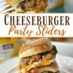 It's not a game day party without the food. These Cheeseburger Party Sliders are the perfect game day recipe. Score a touchdown with friends and family with this easy slider recipe. #Sliders #Cheeseburger #footballfood #GameDayRecipe #PartyRecipe #Superbowlrecipe