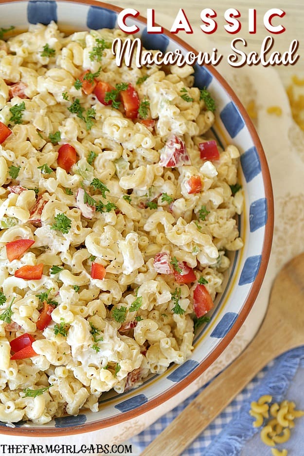 Every party needs a delicious macaroni salad. This Classic Macaroni Salad is the perfect side dish for game day, picnics or just as a side dish. #MacaroniSalad #Pasta #PicnicRecipe #PartyIdea