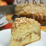 Add this sweet and delicious Apple Crumb Cake to your fall baking plans. It's loaded with fresh apples and has an amazing crumb topping. #AppleCake #AppleRecipe #Cakes #DessertRecipe #FallBaking #Baking